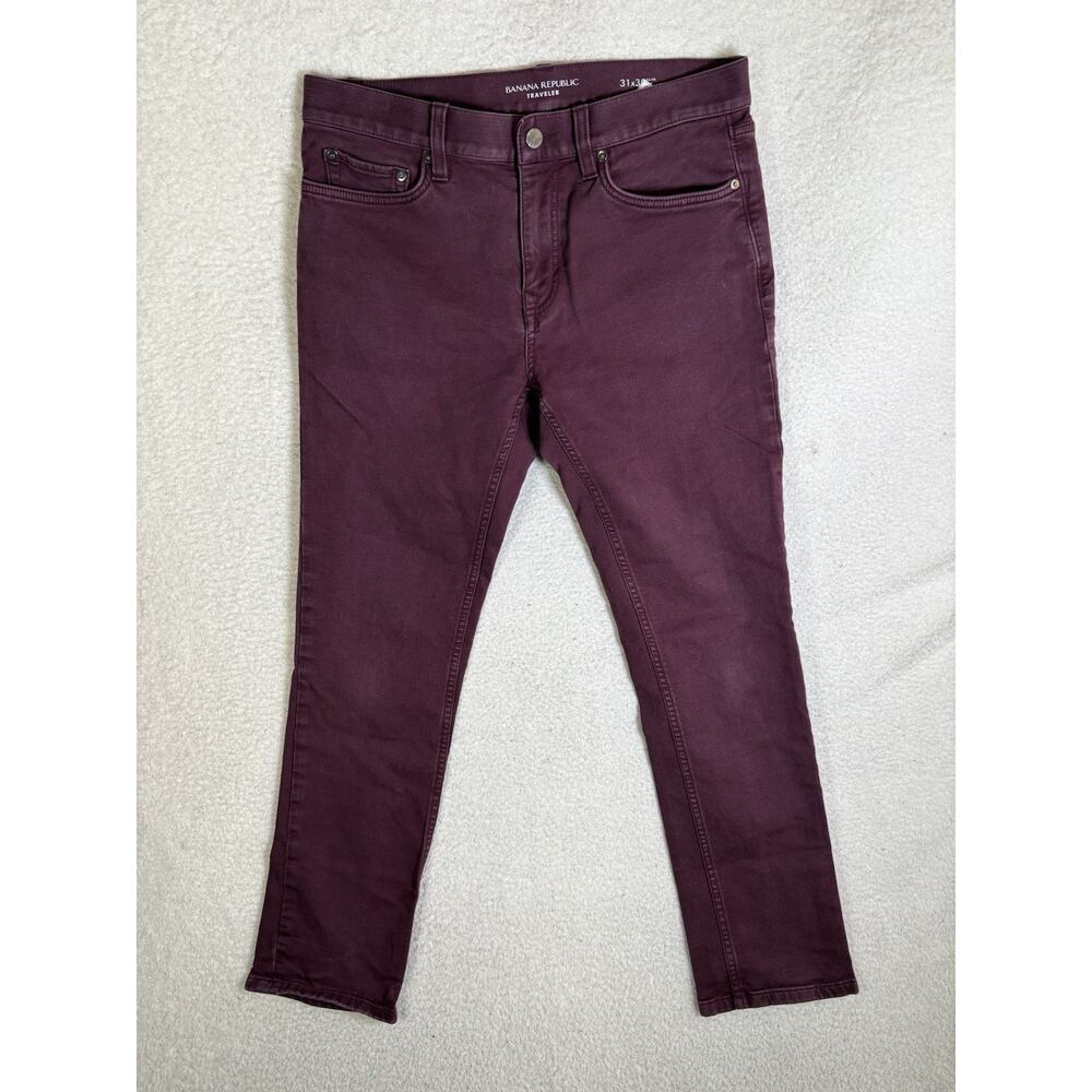 Banana Republic Jeans Mens 31x30 Maroon Slim Fit Stretch Traveler Preppy Denim